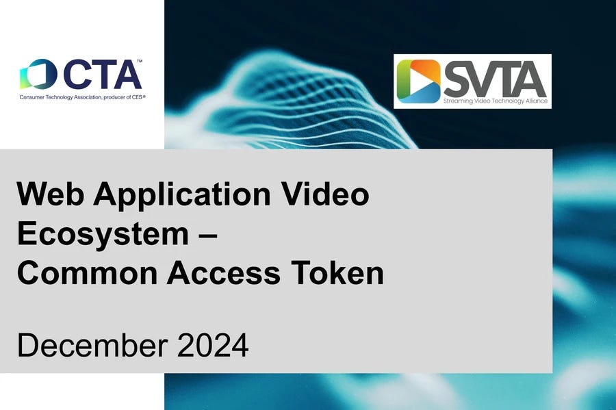 Title slide: CTA and SVTA Web Application Video Ecosystem, Common Access Token, December 2024