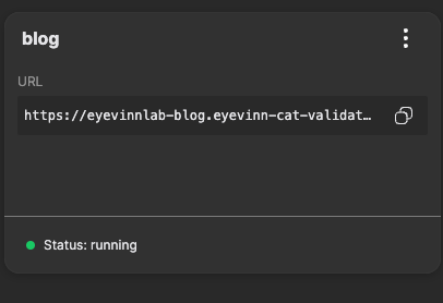 Common Access Token Validator instance named blog in Open Source Cloud, status running